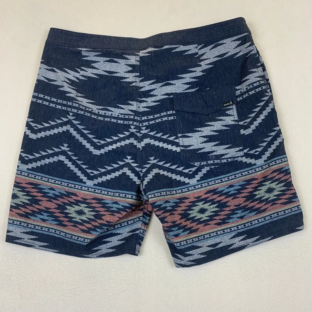 Roark The Chiller Boardshorts‎ Mens 30 Blue Tribal Geometric 17 Outseam Hemp NWT